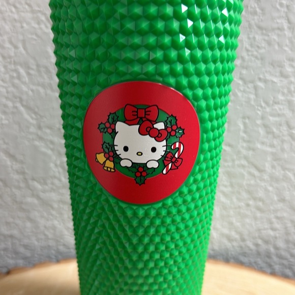 New Hello Kitty 24 ounce tumbler with straw, Christmas green and red - Picture 2 of 5